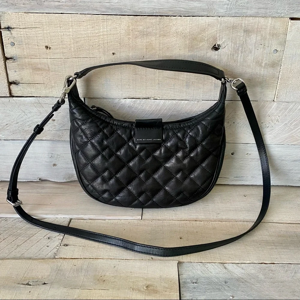 Marc by Marc Jacobs Moto Black Leather Quilted Shoulder or Crossbody Bag - Picture 1 of 10